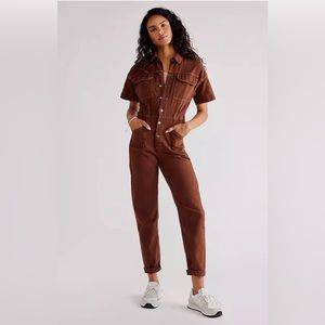 Free People We The Free Marci Coverall Jumpsuit Overall Brown Small